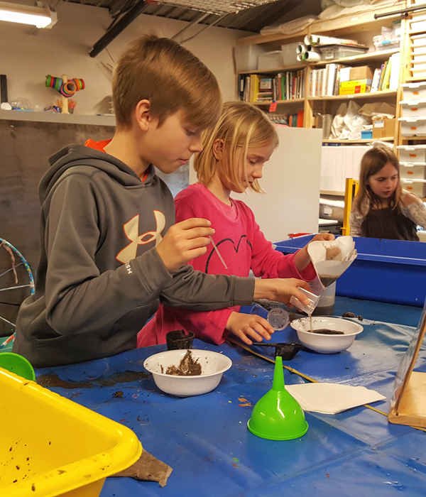Materials exploration in Cecils Imagineering STEAM Loft at the Childrens Museum of Southern Minnesota in Mankato