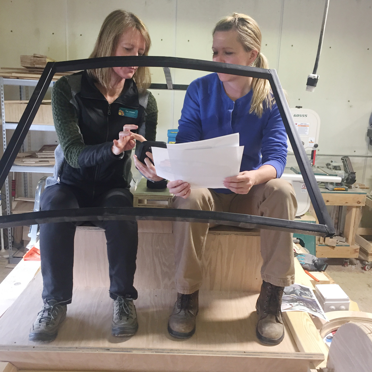 Deb and Hallie finalizing plans for the EV (Electric Vehicle)