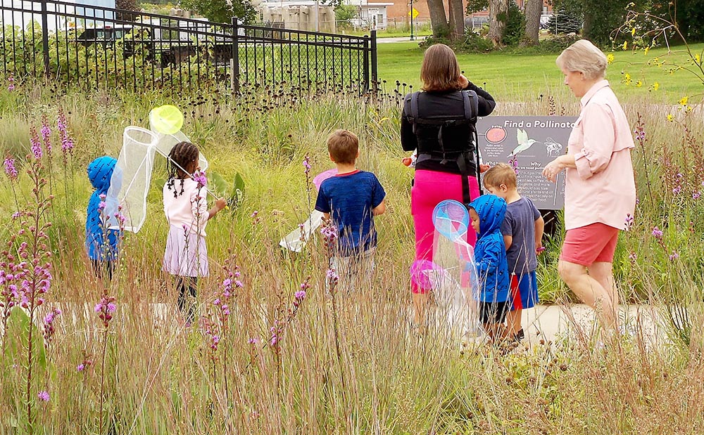 Catching butterflies in the Prairies Edge Exploration Area at the Children's Museum in Mankato